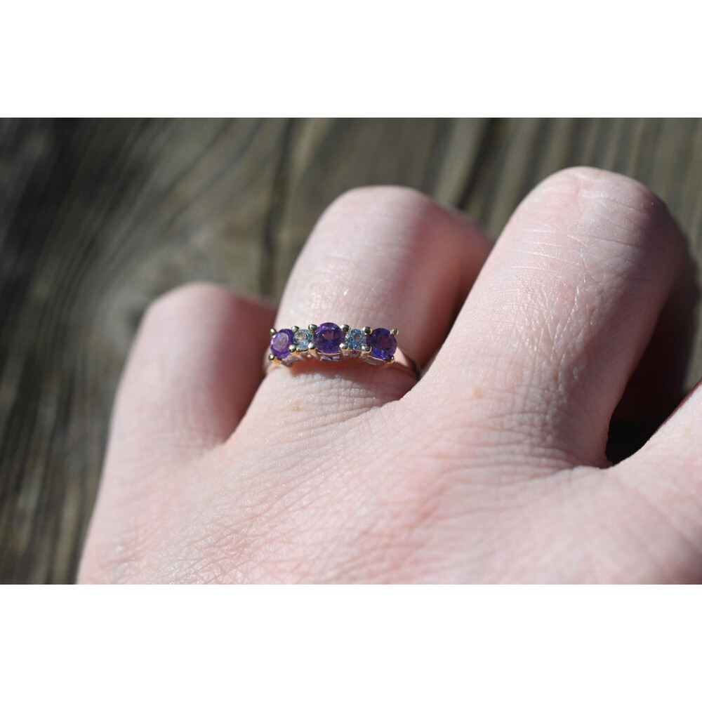 Amethyst and white topaz engagement ring size 7 in sterling silver